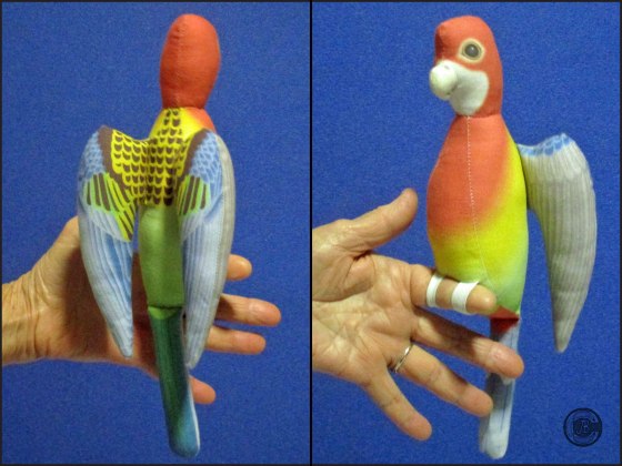 Sewn example of an Eastern Rosella Perching Parrot 